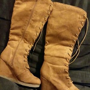 Knee high wedge boots